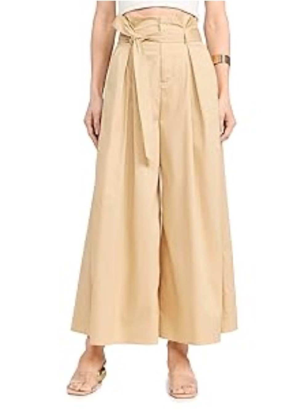 NEW L'AGENCE Lowen Paperbag Crop Pants - Tan (12)